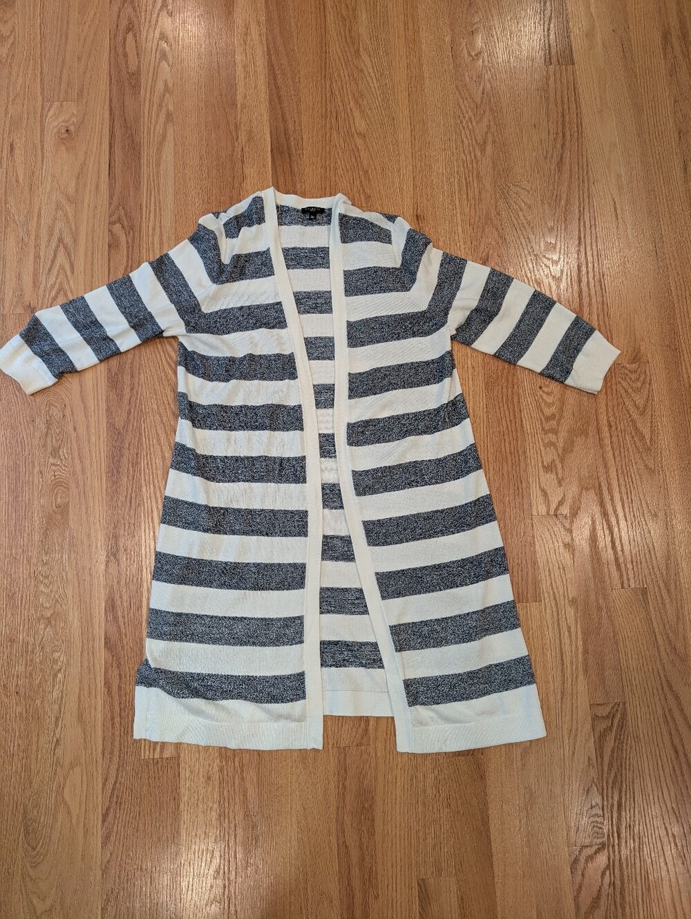 Talbots Size L Blue & White Striped Duster/Cardigan